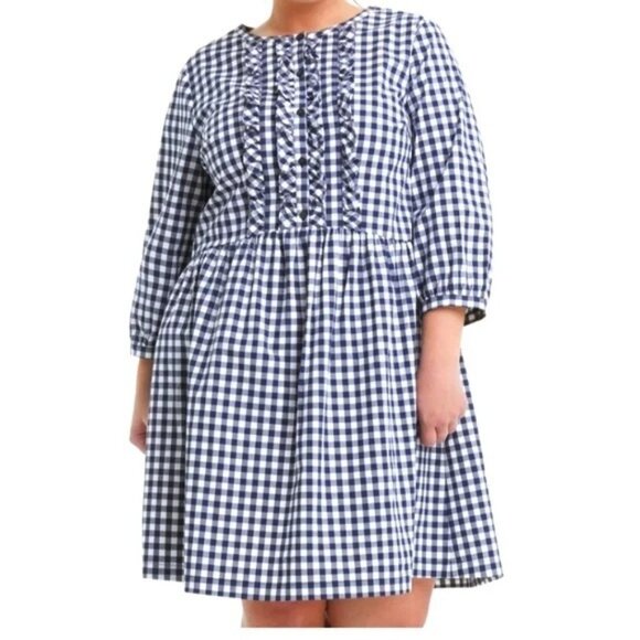 Draper James Womens‎ XL Wanda 3/4 Sleeve Ruffle Front Dress in Navy Gingham - Picture 1 of 14